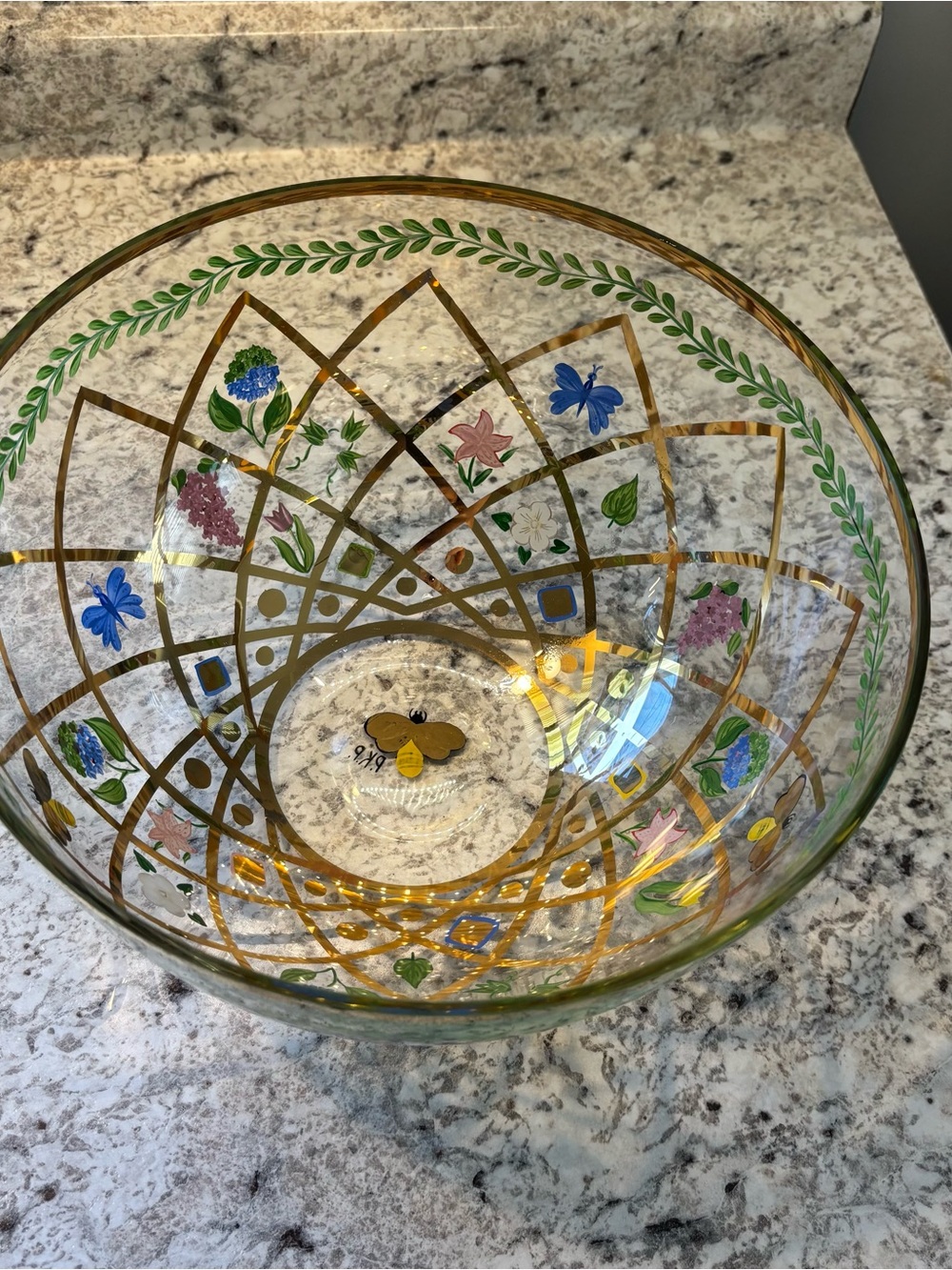 Lenox Crystal Bowl Hand Painted Butterfly Floral Gold Trim New w/ Sticker Poland